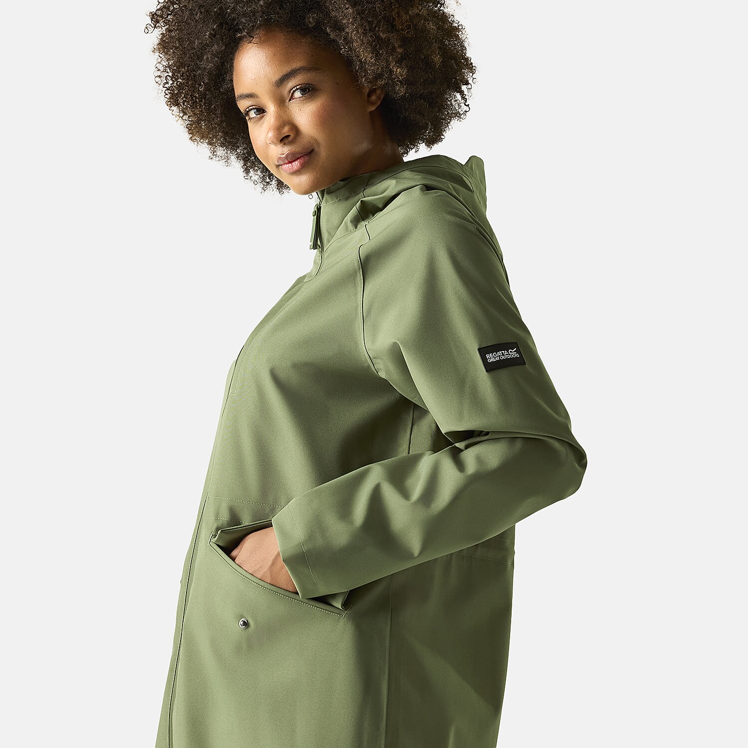 Regatta Womens Waterproof Longline Jacket with Adjustable Waist and Hood (Size 12) - Green