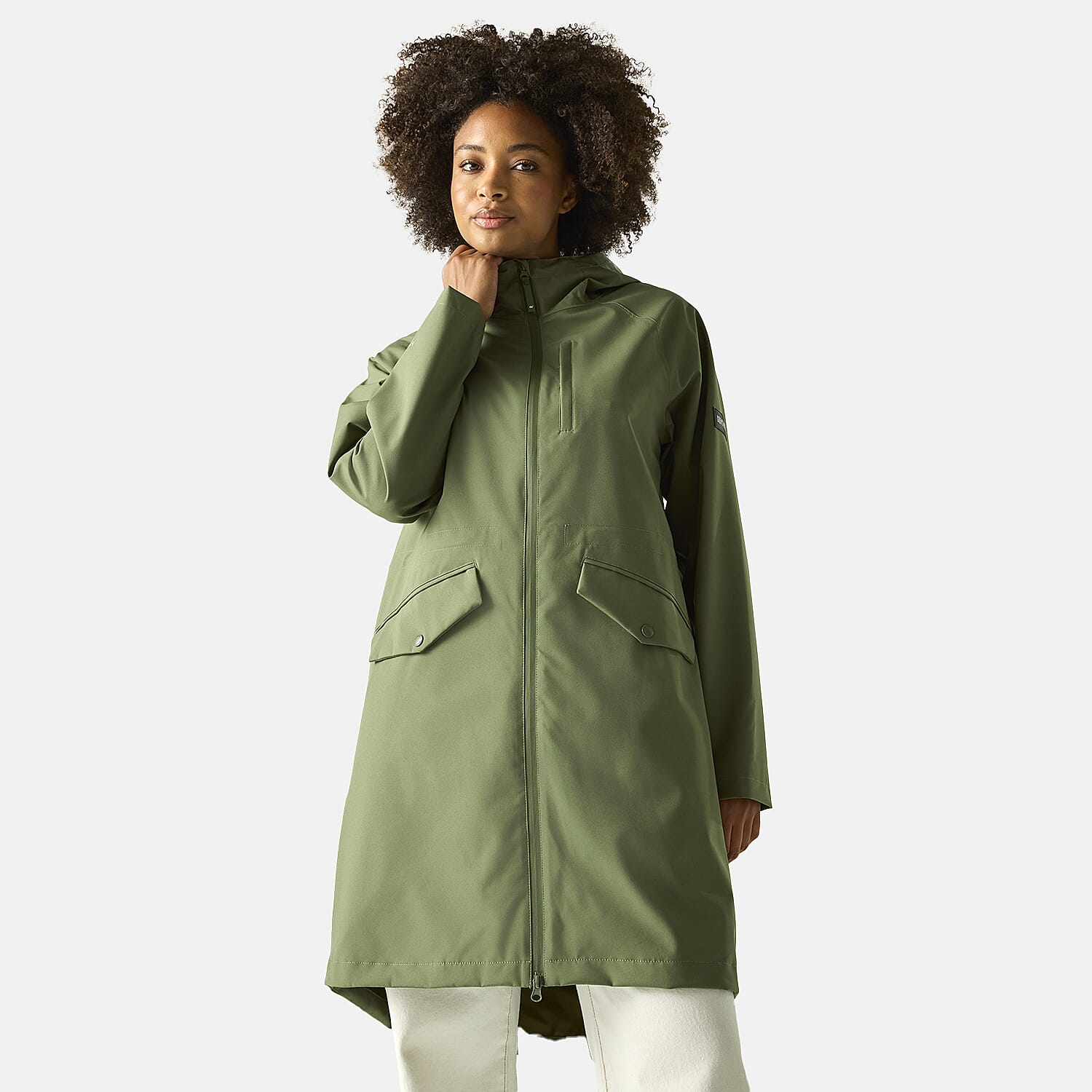 Regatta Womens Waterproof Longline Jacket with Adjustable Waist and Hood (Size 14) - Green