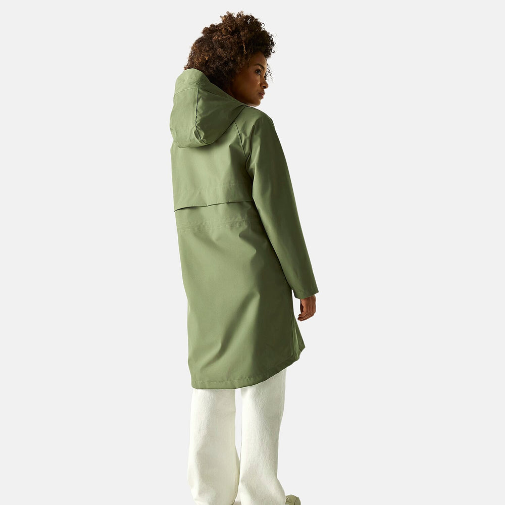 Regatta Womens Waterproof Longline Jacket with Adjustable Waist and Hood (Size 14) - Green