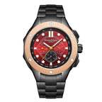 Limited Edition Swan & Edgar Hand Assembled Certitude Automatic Movement Skeleton Caseback Red Dial 3ATM Water Resitant Watch with Black Stainless Steel Chain Bracelet