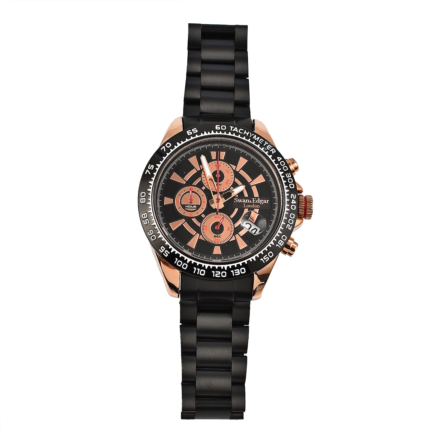 Limited Edition Swan - Edgar Hand Assembled Speed Target Mechanical Quartz Mens Watch - Rose Gold - Black
