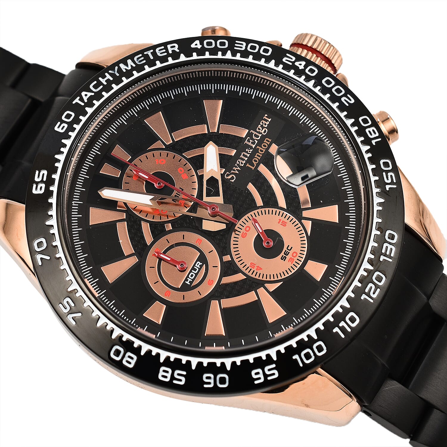 Limited Edition Swan - Edgar Hand Assembled Speed Target Mechanical Quartz Mens Watch - Rose Gold - Black