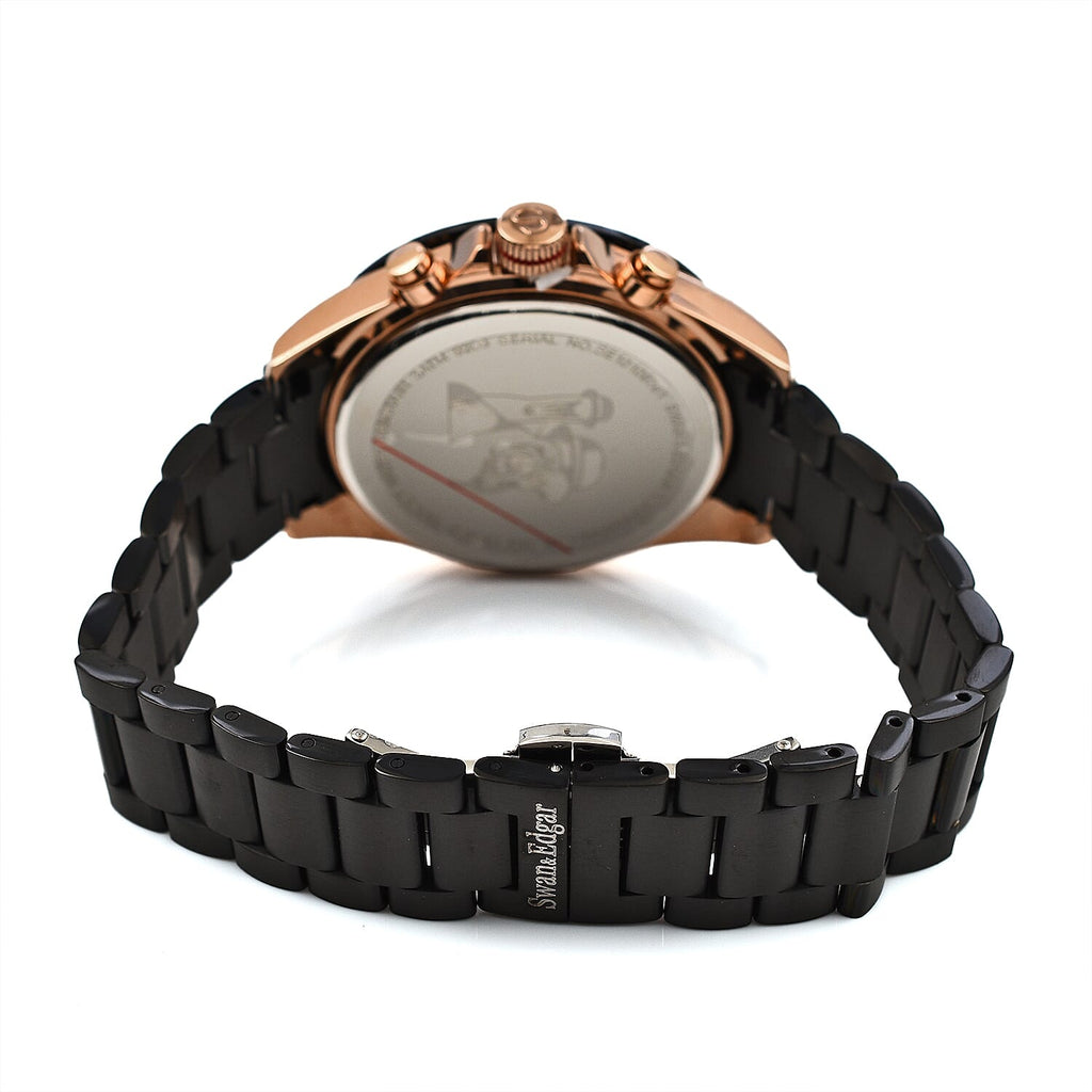 Limited Edition Swan - Edgar Hand Assembled Speed Target Mechanical Quartz Mens Watch - Rose Gold - Black