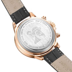 Limited Edition Swan & Edgar Hand Assembled Speedometer Automatic Movement Rose Gold Case 3ATM Water Resitant Watch with Hand Waxed Deep Black Leather Strap