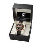 Limited Edition Swan & Edgar Hand Assembled Speedometer Automatic Movement Rose Gold Case 3ATM Water Resitant Watch with Hand Waxed Deep Black Leather Strap