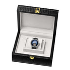 Limited Edition Swan & Edgar Hand Assembled Tourbillon Automatic Movement Crystal Studded Dawn Blue Dial Water Resistant Watch With Black Leather Strap & Buterlfy Folding Clasp