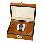 Limited Edition Swan & Edgar Hand Assembled Tourbillon Automatic Movement Crystal Studded Dawn Blue Dial Water Resistant Watch With Black Leather Strap & Buterlfy Folding Clasp