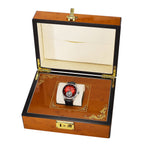 Limited Edition Swan & Edgar Hand Assembled Tourbillon Automatic Movement Crystal Studded Shepherds Sunset Red Dial Water Resistant Watch With Black Leather Strap & Buterlfy Folding Clasp