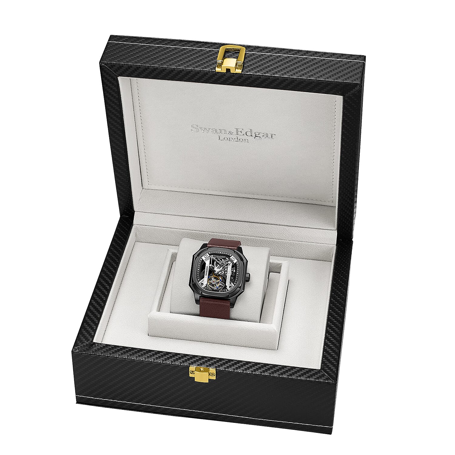 Limited Edition Swan - Edgar Hand Assembled Vortex Tourbillon Automatic Skeleton Dial WR Watch With Brown Leather Bracelet