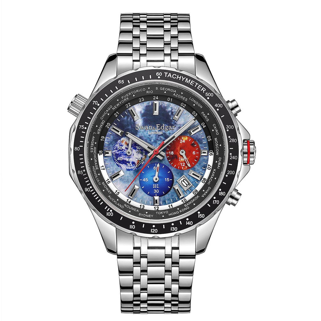 Limited Edition Swan - Edgar Hand Assembled World Timer Mechanical Quartz Mens Watch - Grey