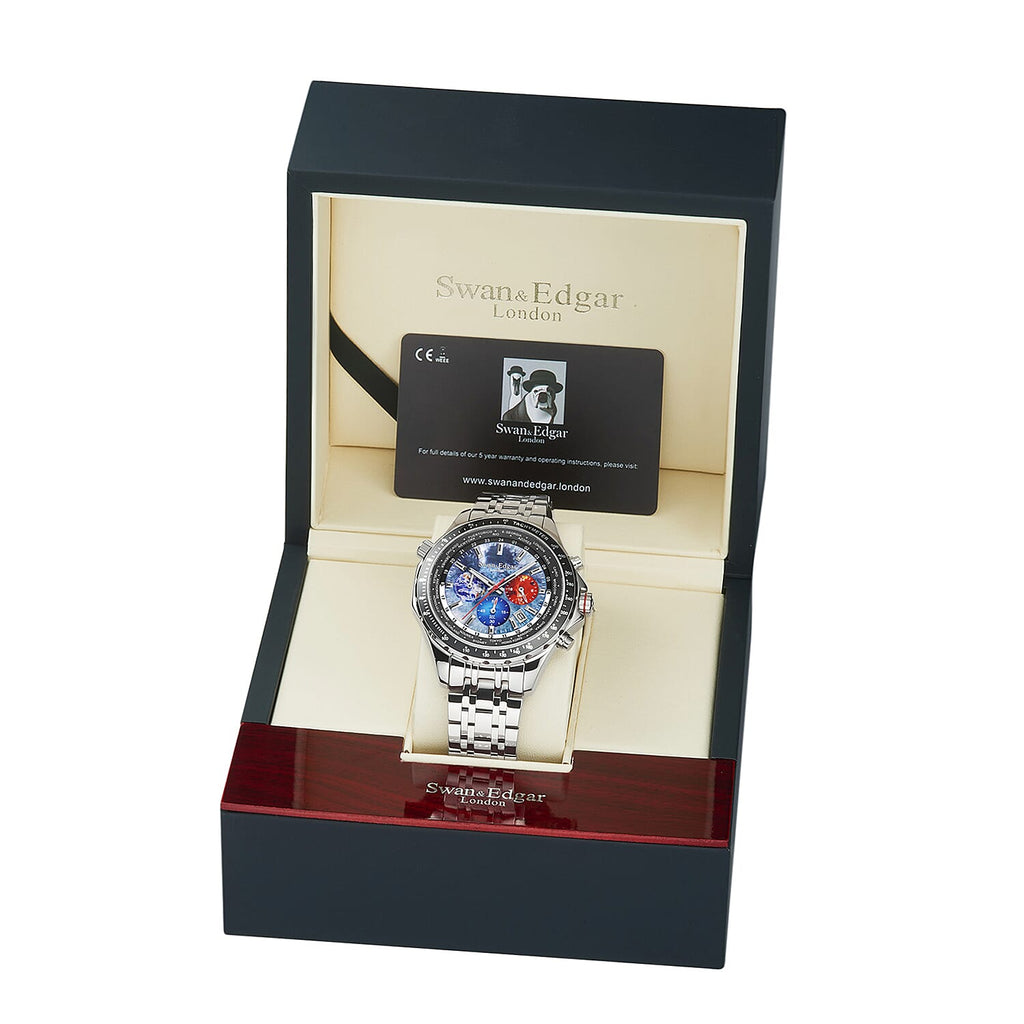 Limited Edition Swan - Edgar Hand Assembled World Timer Mechanical Quartz Mens Watch - Grey