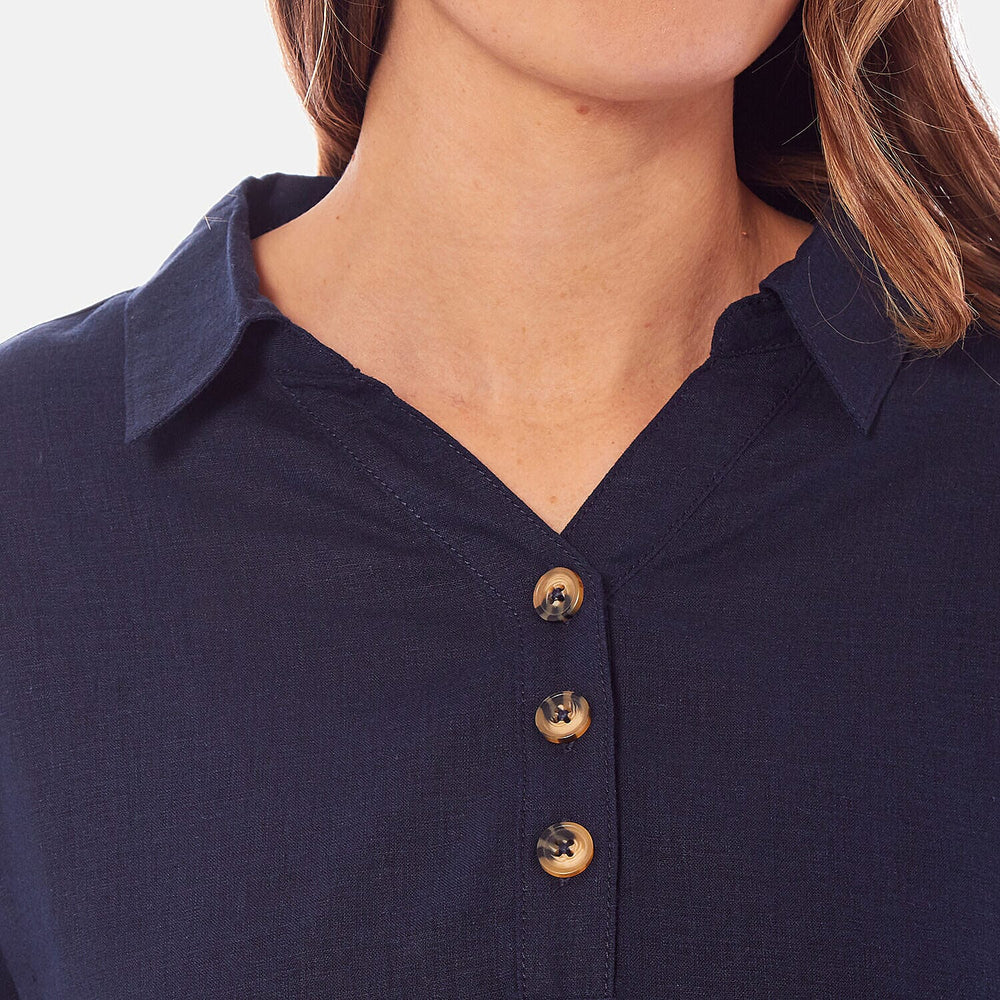 Charlotte West Midi Linen Belted Shirt Dress (Size 18) - Navy - Linen-Viscose