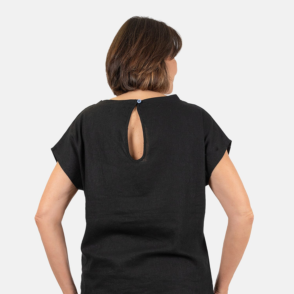 Ladies Crew Neck Linen Top (Size 14) - Black