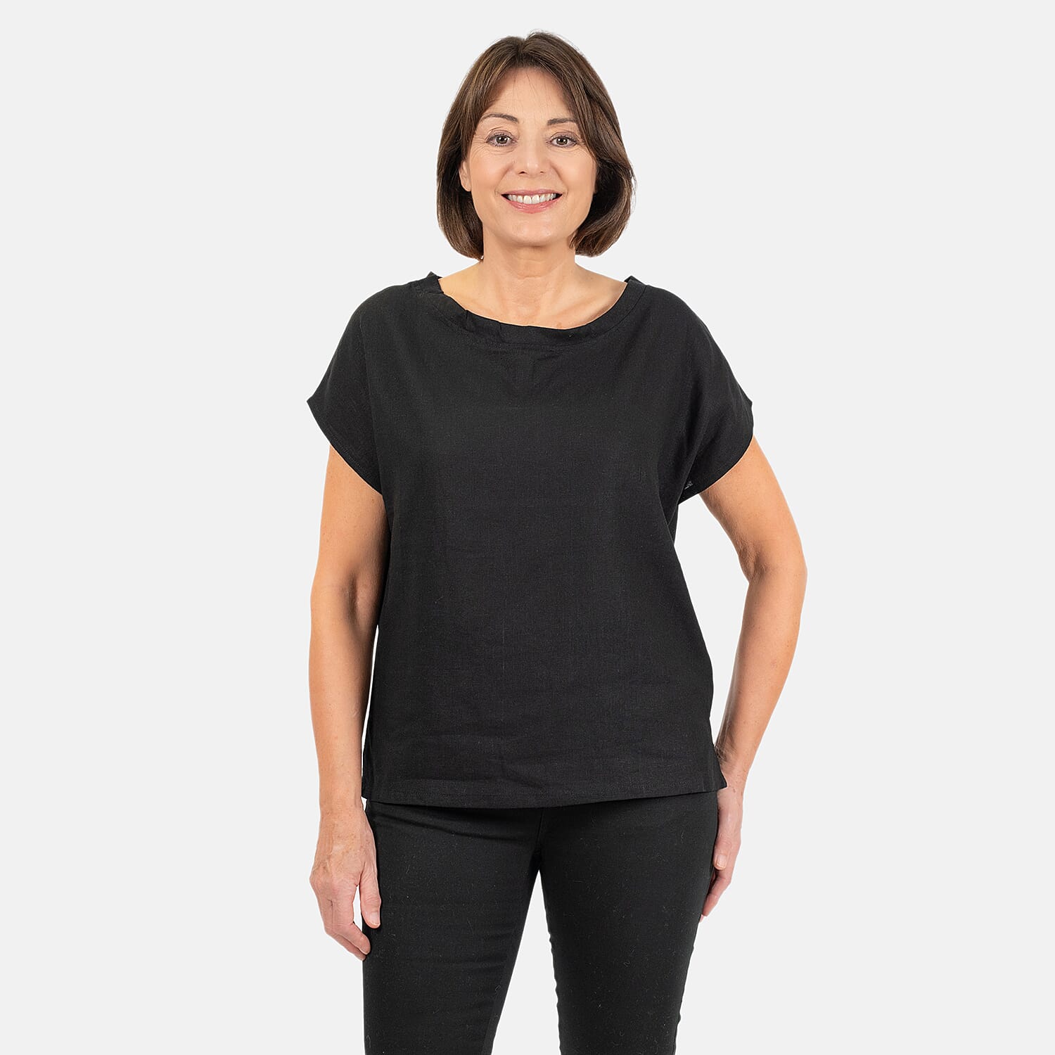 Ladies Crew Neck Linen Top (Size 14) - Black