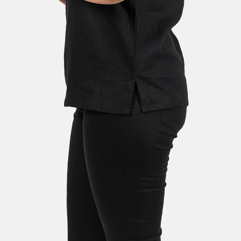 Ladies Crew Neck Linen Top (Size 14) - Black