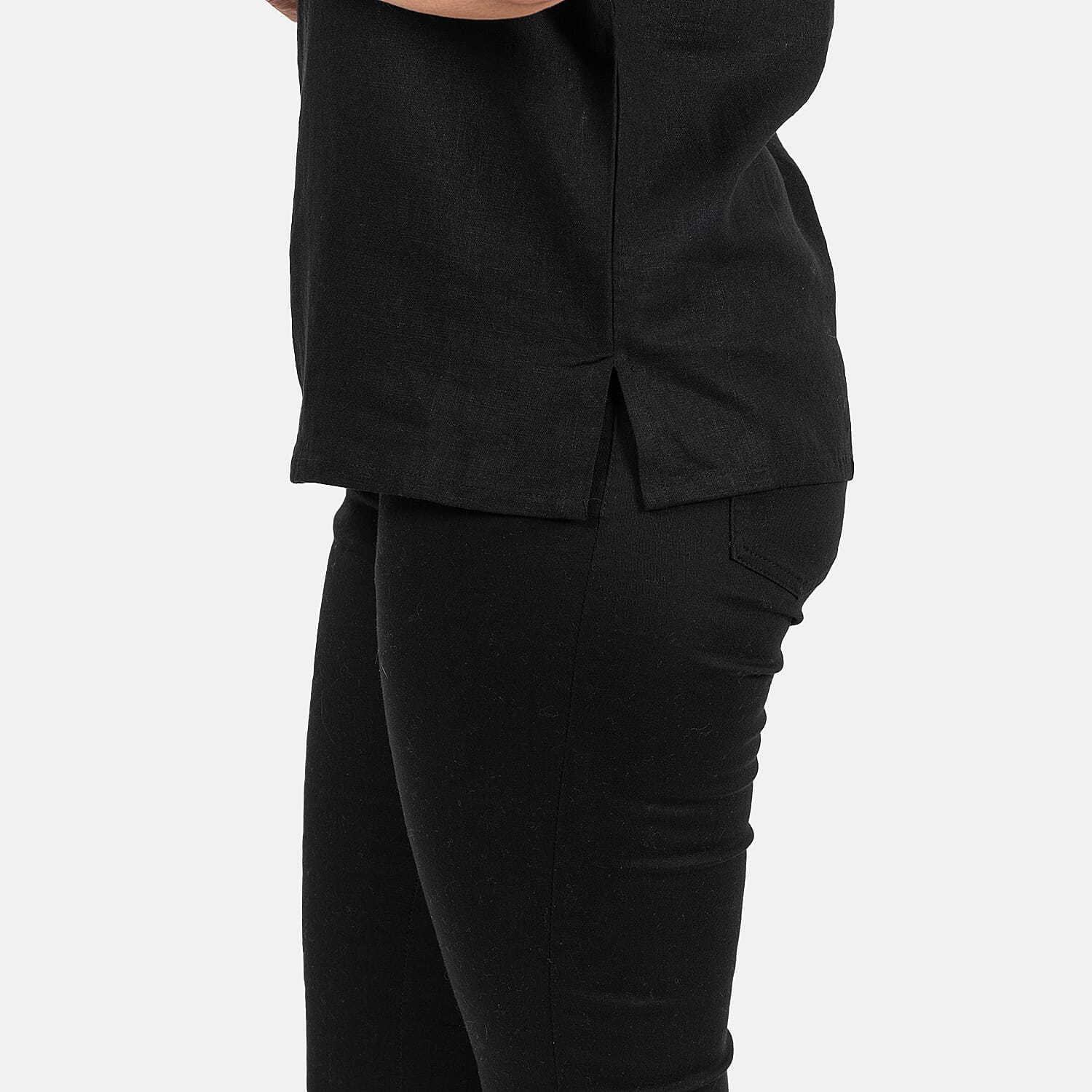 Ladies Crew Neck Linen Top (Size 14) - Black