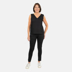 Ladies Sleeveless V-Neck Linen Top (Size 14) - Black