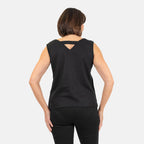 Ladies Sleeveless V-Neck Linen Top (Size 14) - Black