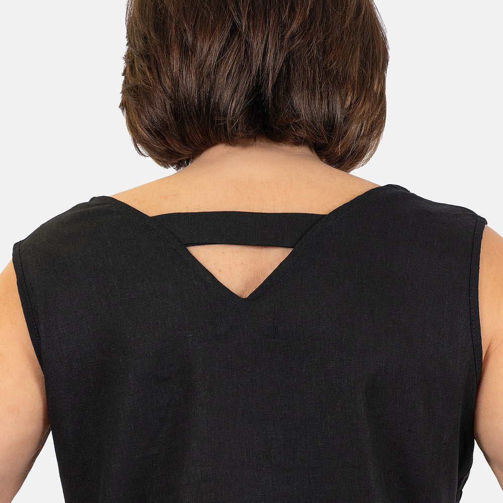 Ladies Sleeveless V-Neck Linen Top (Size 14) - Black