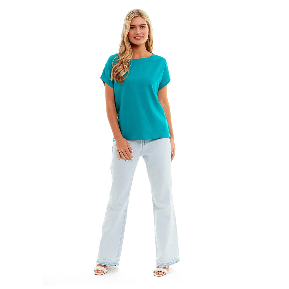 Ladies Crew Neck Linen Top (Size 14) - Teal