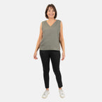 Ladies Sleeveless V-Neck Linen Top (Size 14) - Khaki