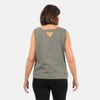 Ladies Sleeveless V-Neck Linen Top (Size 14) - Khaki