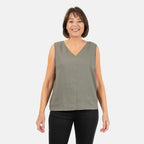 Ladies Sleeveless V-Neck Linen Top (Size 14) - Khaki