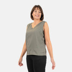 Ladies Sleeveless V-Neck Linen Top (Size 14) - Khaki