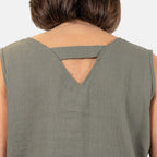 Ladies Sleeveless V-Neck Linen Top (Size 14) - Khaki