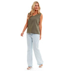 Ladies Sleeveless V-Neck Linen Top (Size 16) - Khaki