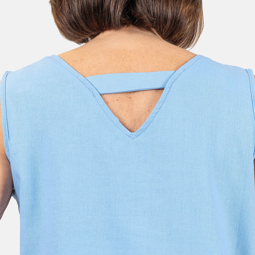 Ladies Sleeveless V-Neck Linen Top (Size 12) - Pale Blue