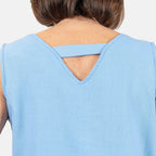 Ladies Sleeveless V-Neck Linen Top (Size 12) - Pale Blue
