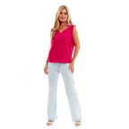 Ladies Sleeveless V-Neck Linen Top (Size 10) - Fuschia
