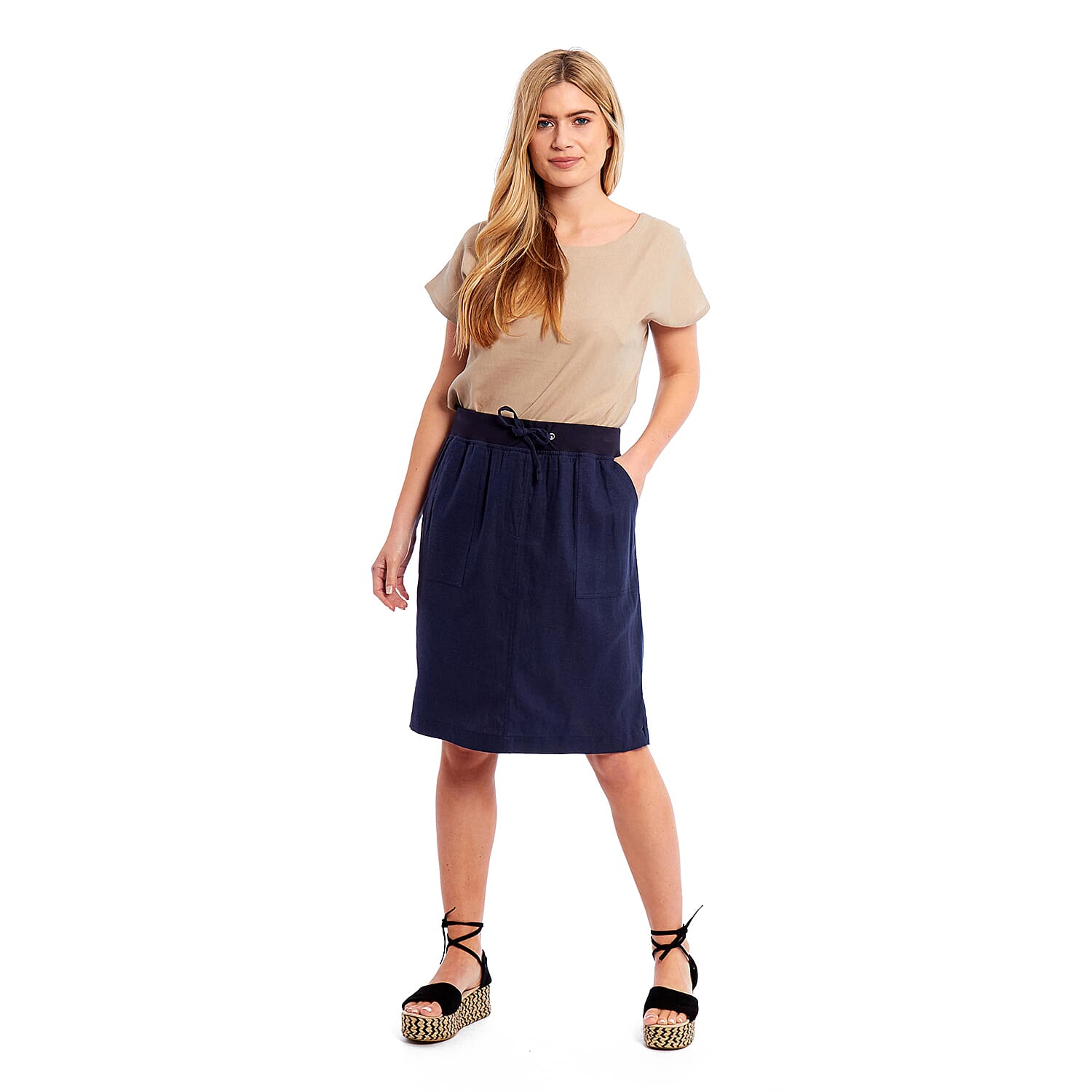 Ladies Crew Neck Linen Top (Size 16) - Stone
