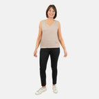 Ladies Sleeveless V-Neck Linen Top (Size 14) - Stone