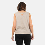 Ladies Sleeveless V-Neck Linen Top (Size 14) - Stone