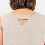 Ladies Sleeveless V-Neck Linen Top (Size 14) - Stone
