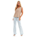 Ladies Sleeveless V-Neck Linen Top (Size 16) - Stone