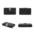 Closeout Deal - Snake Skin Pattern Clutch Bag with Leaf Clasp Closure - Black