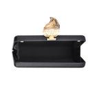 Closeout Deal - Snake Skin Pattern Clutch Bag with Leaf Clasp Closure - Black