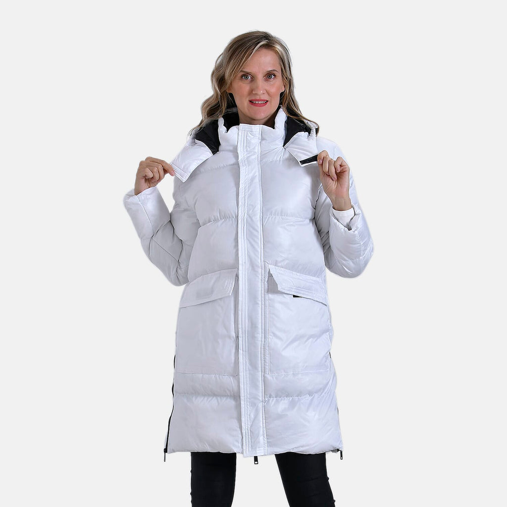Long Padded Jacket with Two Pockets (Size S) - White