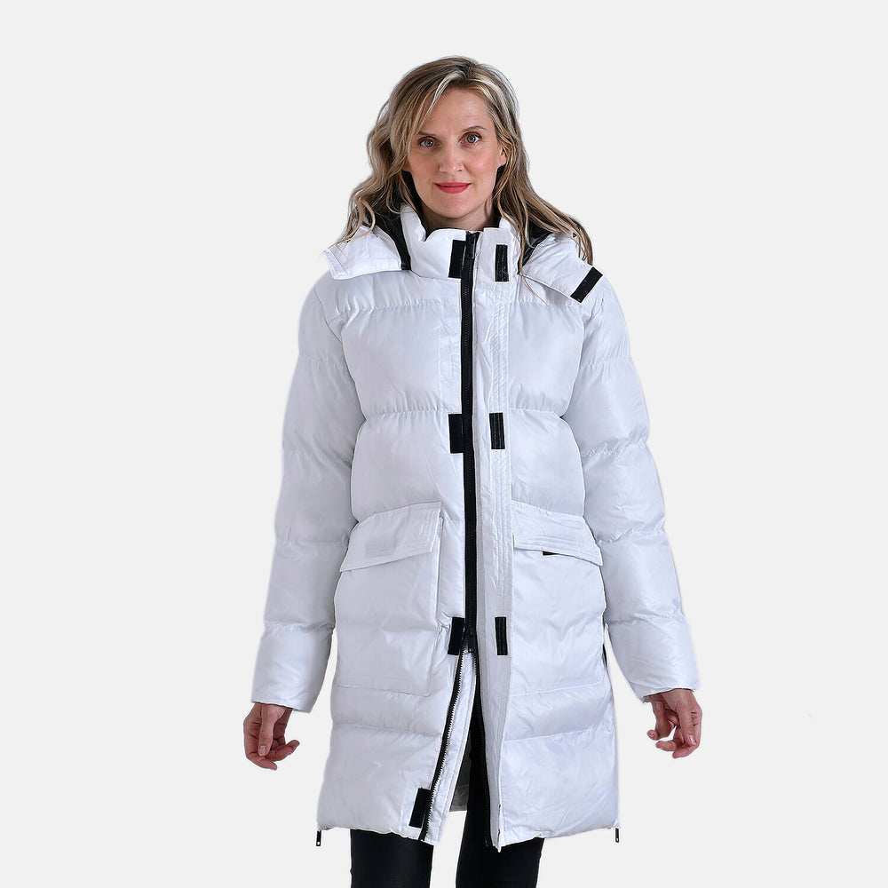 Long Padded Jacket with Two Pockets (Size S) - White