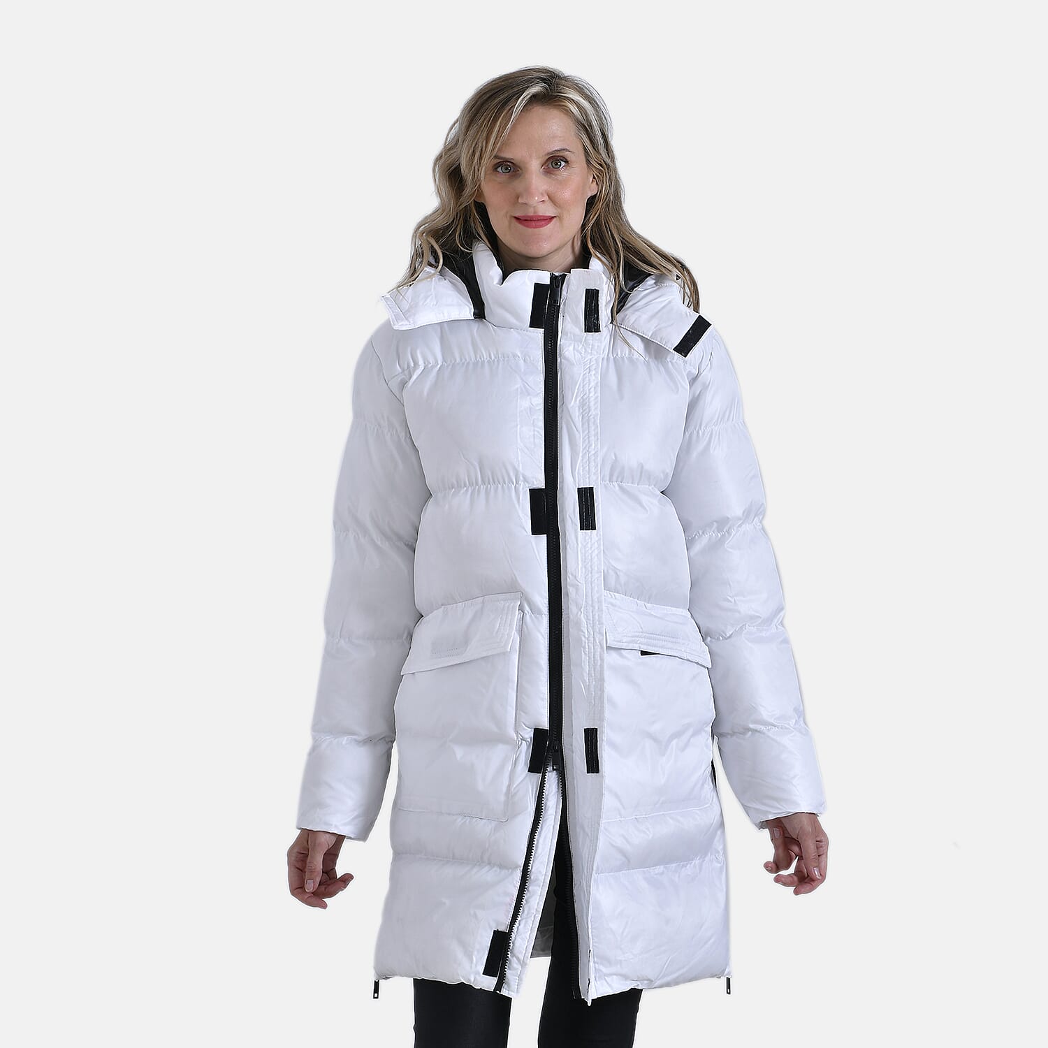 Long Padded Jacket with Two Pockets (Size S) - White