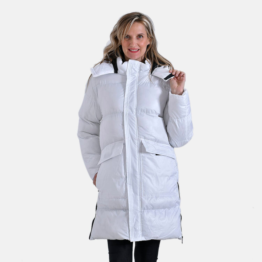 Long Padded Jacket with Two Pockets (Size S) - White