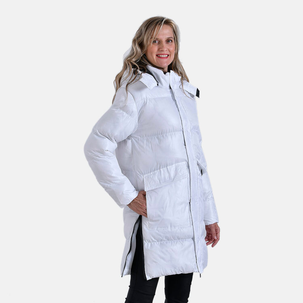 Long Padded Jacket with Two Pockets (Size S) - White