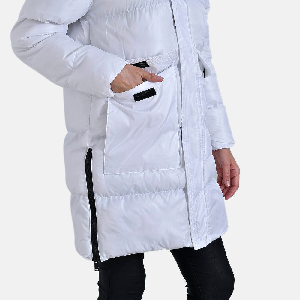 Long Padded Jacket with Two Pockets (Size S) - White