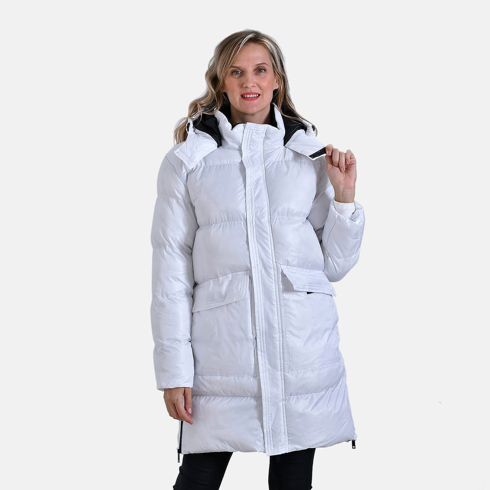 Long Padded Jacket with Two Pockets (Size XL) - White