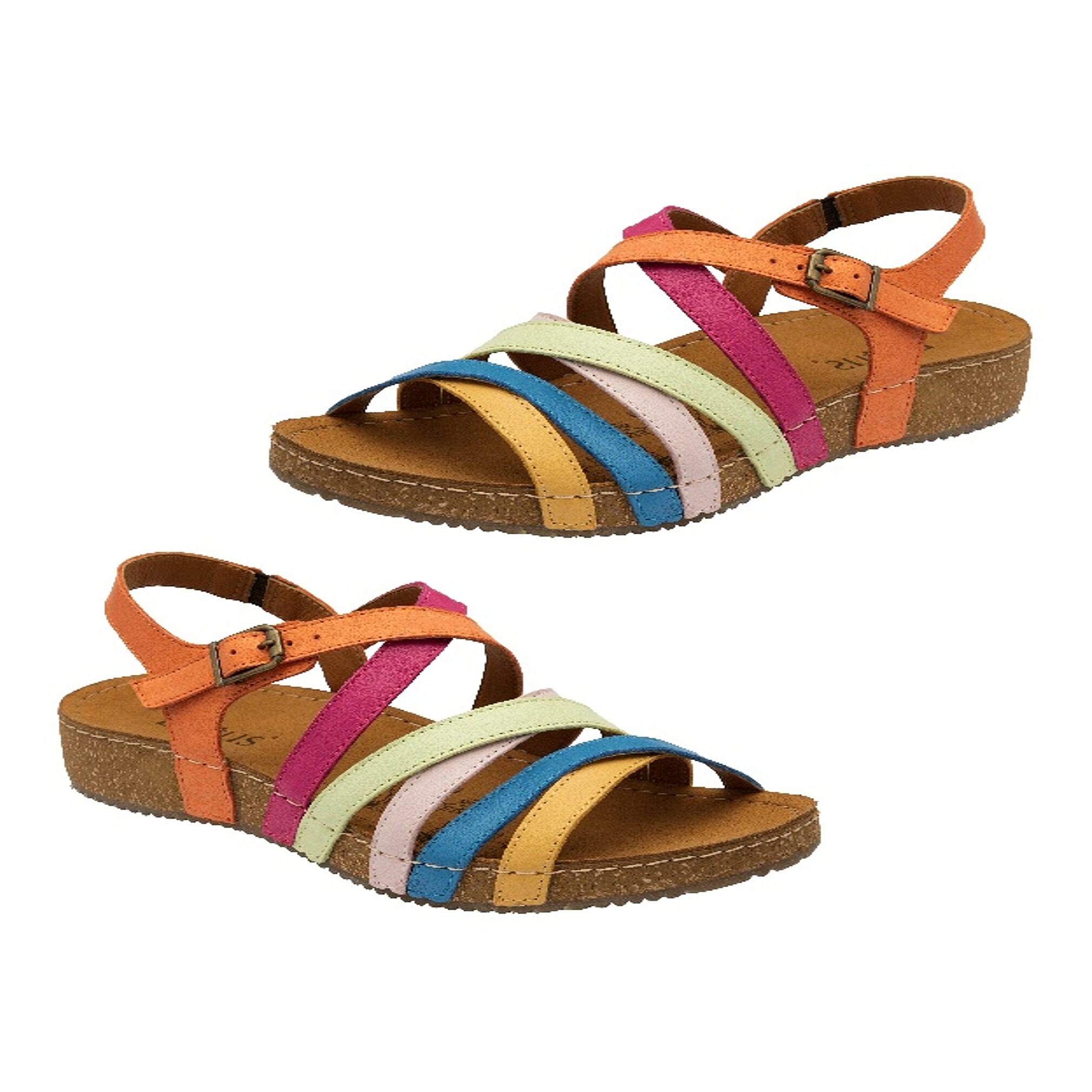Lotus Ladies Multi Color Strips Sevilla Open-Toe Mule Sandals (Size - 3)