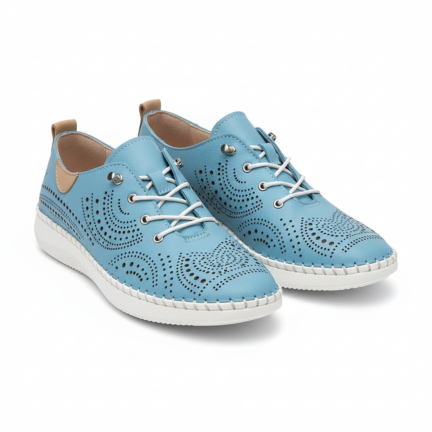 Lotus Tassia Ladies Leather Lace-Up Trainers with Perforated Detail (Size 7) - Blue