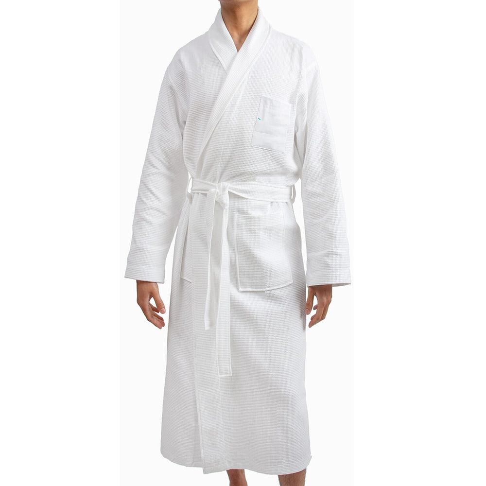 Closeout Deal - Pure Cotton Unisex Waffle Robe (One Size) - White